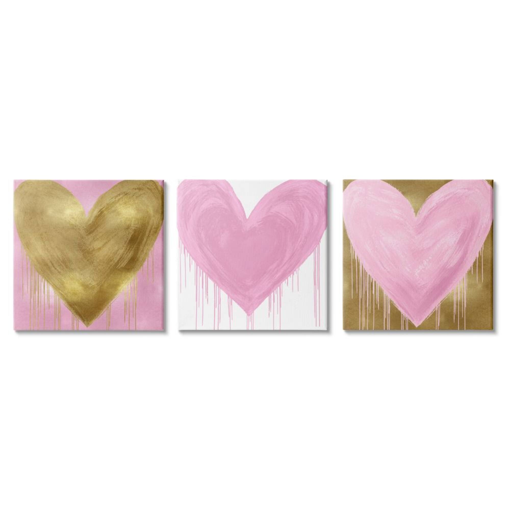 Stupell Industries Glam Paint Drip Hearts Design Wall Art Set